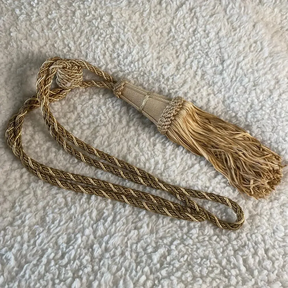 Vintage Yellow/Brown/Green Curtain Tie-Back Twisted Rope Two Tassels- 10